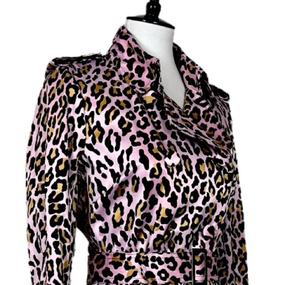 Joan Rivers Trench Coat Belted Classic Pink Leopard Multi Women’s Size Small - Picture 6 of 12